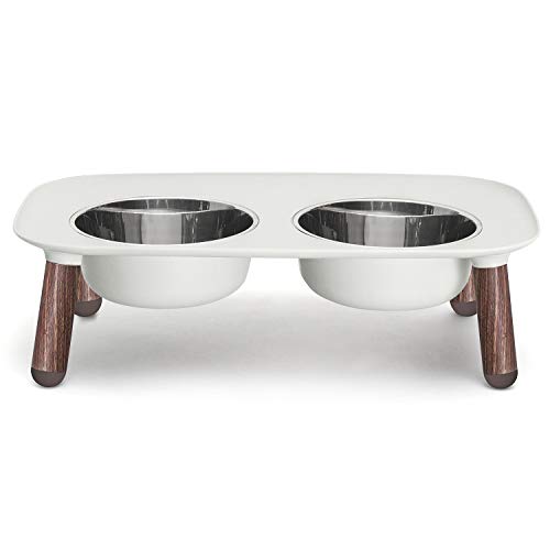 Messy Mutts Elevated Double Feeder With Stainless Bowls Adjustable Height 3” 5” Or 10” Adjustable Standing Feeder For Dogs 5 Cups Per Bo