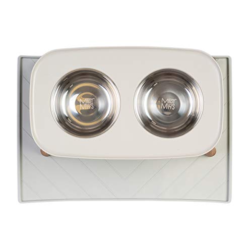 Messy Mutts Elevated Double Feeder With Stainless Bowls Adjustable Height 3” 5” Or 10” Adjustable Standing Feeder For Dogs 5 Cups Per Bo