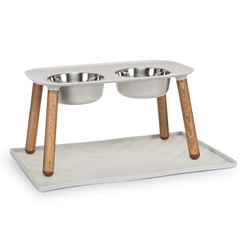 Messy Mutts Elevated Double Feeder With Stainless Bowls Adjustable Height 3” 5” Or 10” Adjustable Standing Feeder For Dogs 5 Cups Per Bo