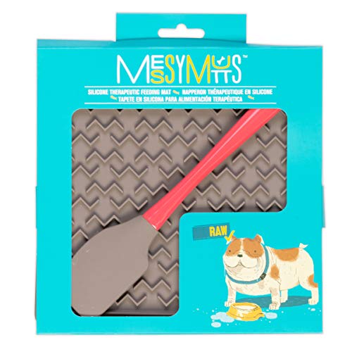 Messy Mutts Silicone Licking Mat with Spatula Warm Grey, 8 x 8 in.