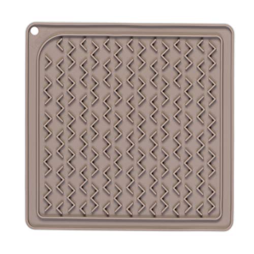 Messy Mutts Silicone Licking Mat with Spatula Warm Grey, 8 x 8 in.