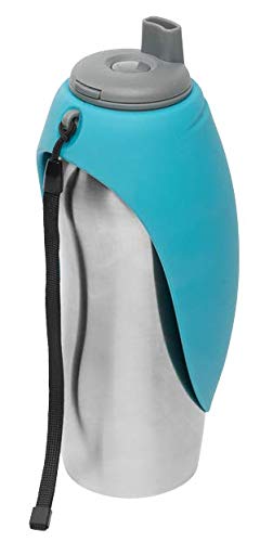 Messy Mutts Travel Water Bottle with Silicone Bowl Blue, 24 oz.