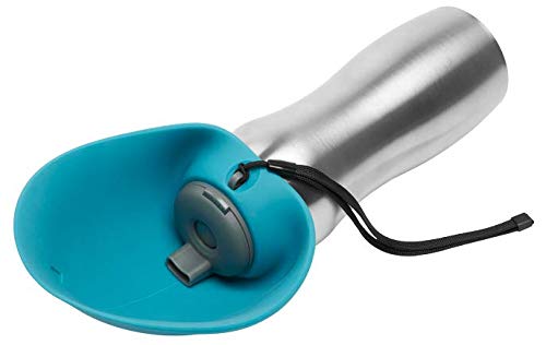 Messy Mutts Travel Water Bottle with Silicone Bowl Blue, 24 oz.