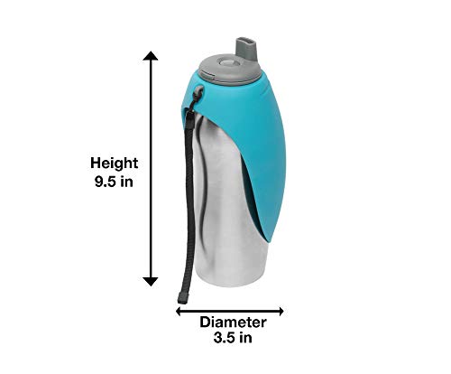 Messy Mutts Travel Water Bottle with Silicone Bowl Blue, 24 oz.