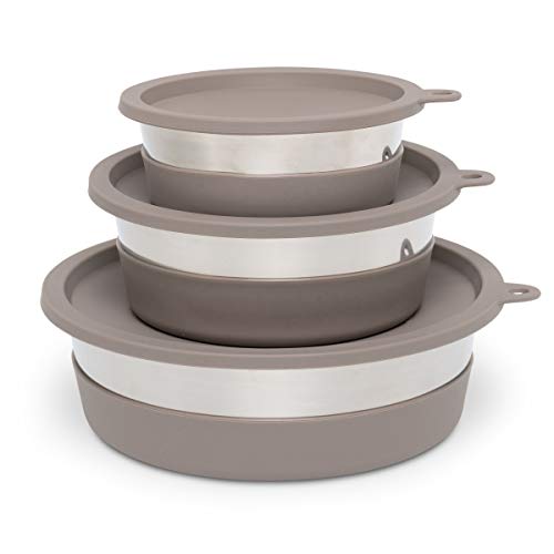 Messy Mutts Stainless Steel Dog Bowl Warm Grey, 4.5 Cups
