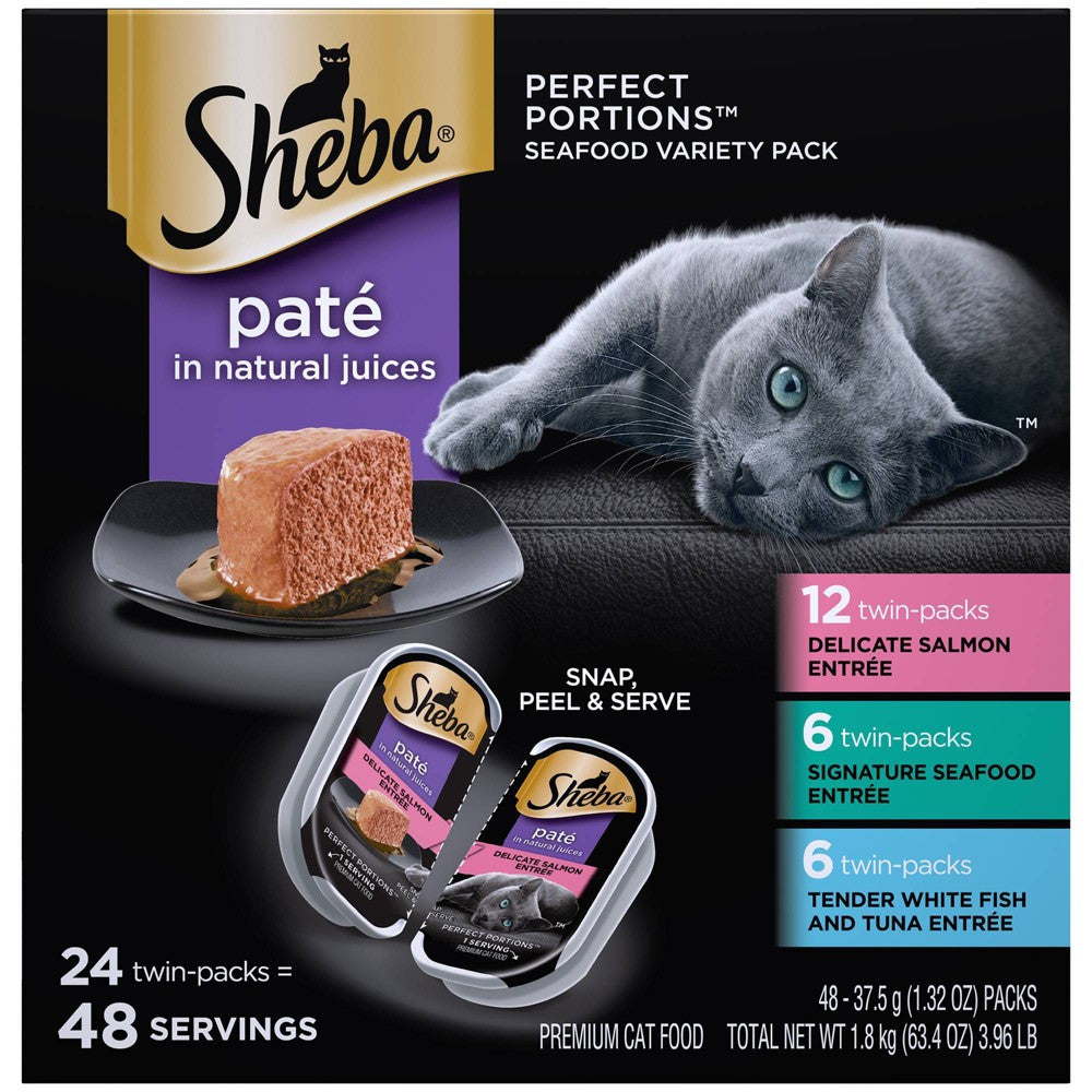 Sheba Perfect Portions Fish, Salmon, Seafood & Tuna Flavor Pate Wet Cat Food Variety Pack, 2.6 oz. (24 Count)