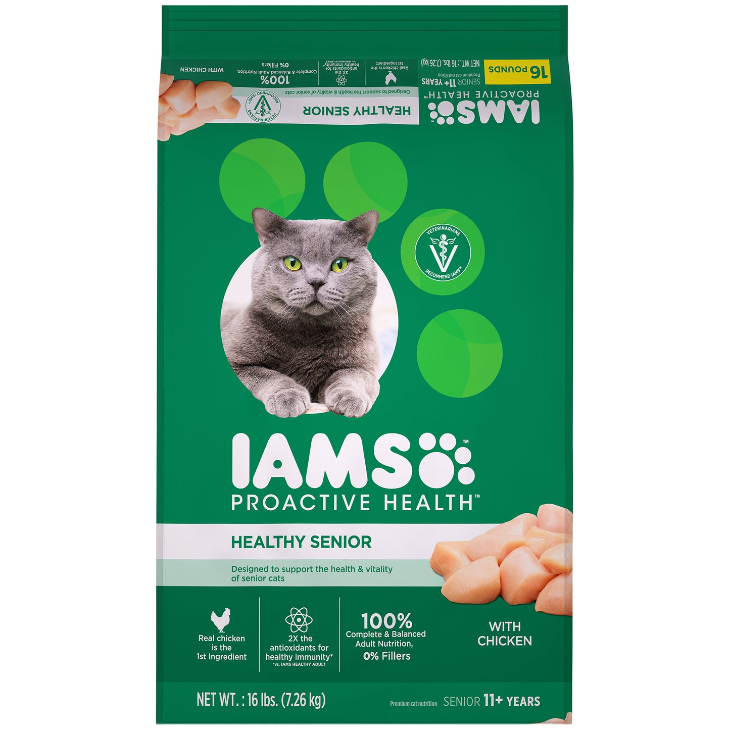 Iams ProActive Health Chicken Dry Cat Food for Senior Cats, 16 lbs.