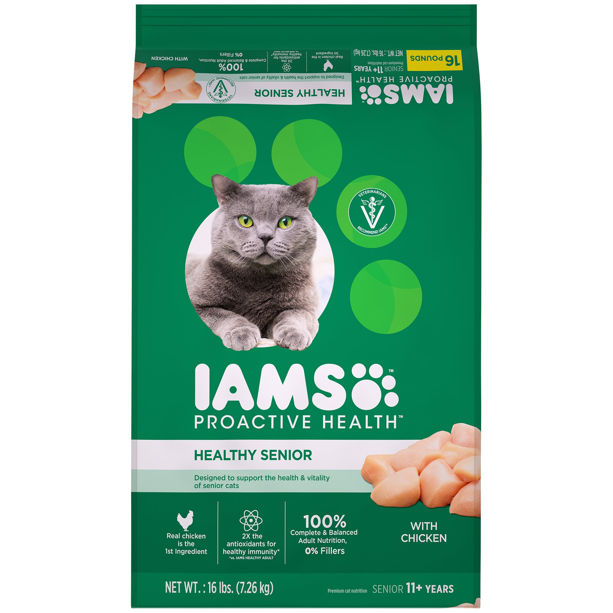 Iams ProActive Health Chicken Dry Cat Food for Senior Cats, 16 lbs.
