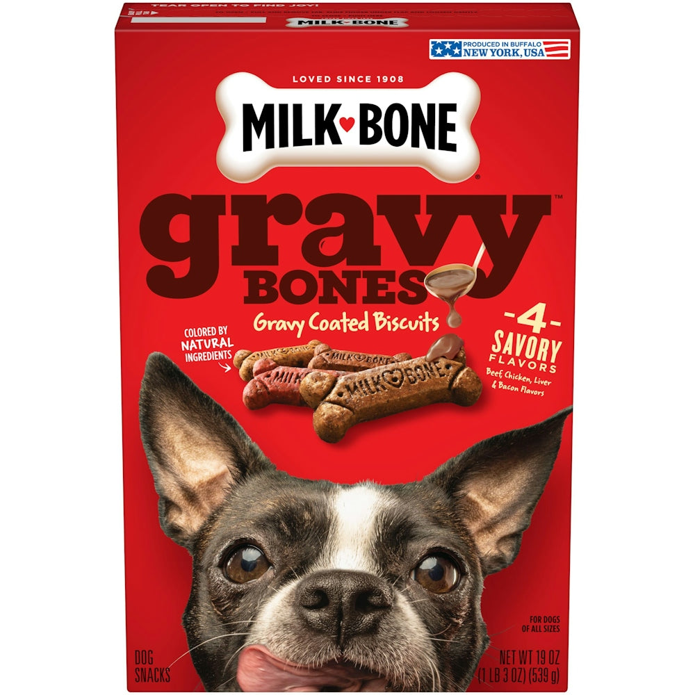 Milk-Bone Biscuits Gravy Bones With Beef, Chicken, Liver And Bacon Flavors Dog Treats - 19 oz