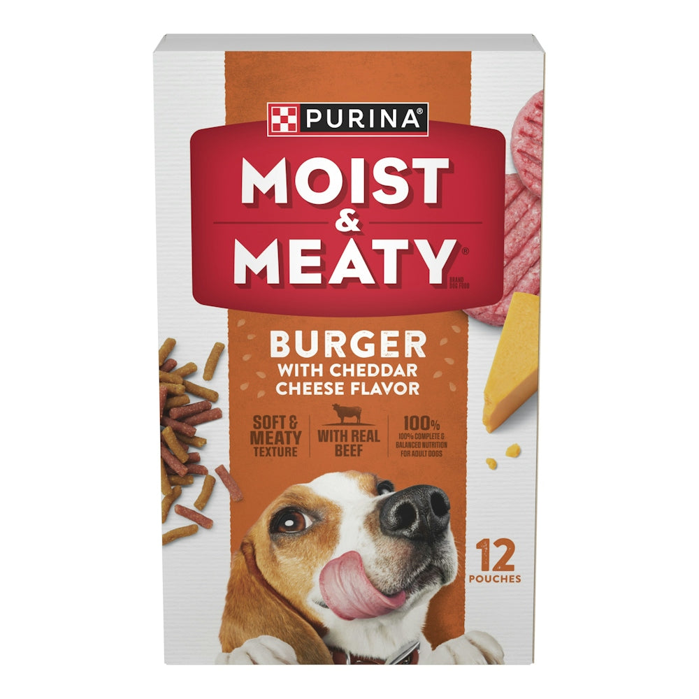 Purina Moist & Meaty Burger with Cheddar Cheese Flavor Dry Dog Food, 12 Count