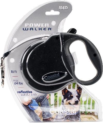 Coastal Power Walker Retractable Dog Leash Black, M (16 ft.)