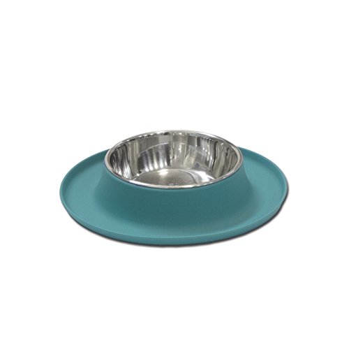 Messy Mutts Silicone Feeder with Stainless Steel Bowl Blue, 1.5 Cups