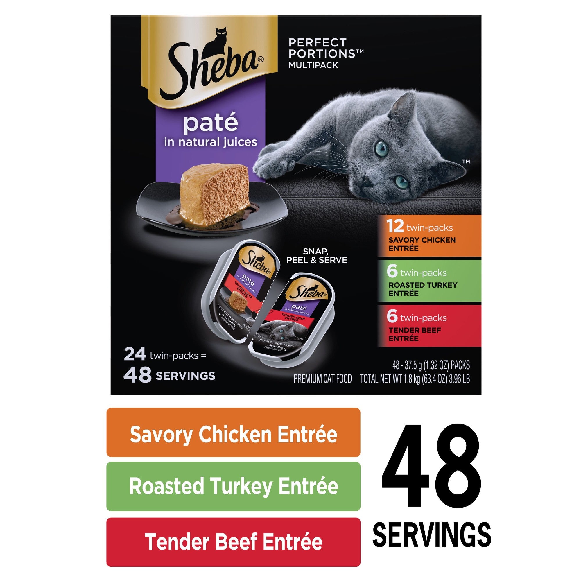 Sheba Perfect Portions Pate Wet Cat Food Variety Pack, 2.6 oz. (24 Count)