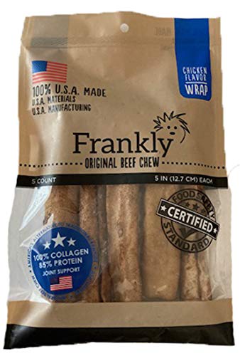 Frankly Chicken Flavor Beef Roll Wrap Chews, Pack Of 5, Small Rolls, 5 Inches Long 100% U.S.A Made American Beef Chew Cat