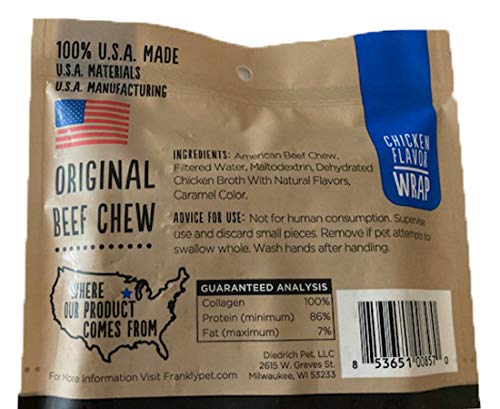 Frankly Chicken Flavor Beef Roll Wrap Chews, Pack Of 5, Small Rolls, 5 Inches Long 100% U.S.A Made American Beef Chew Cat