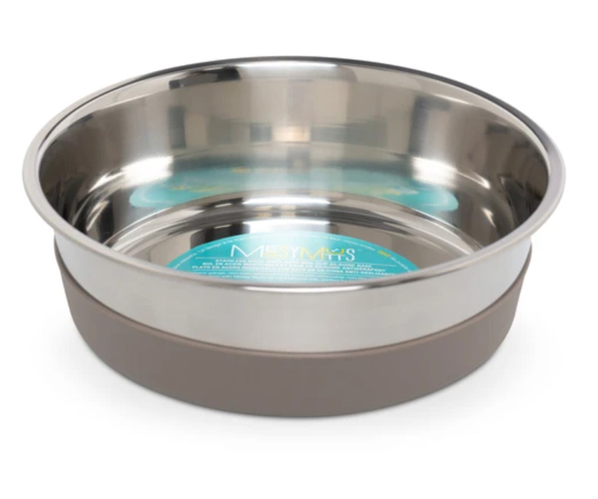 Messy Mutts Stainless Steel Dog Bowl Warm Grey, 8 Cups