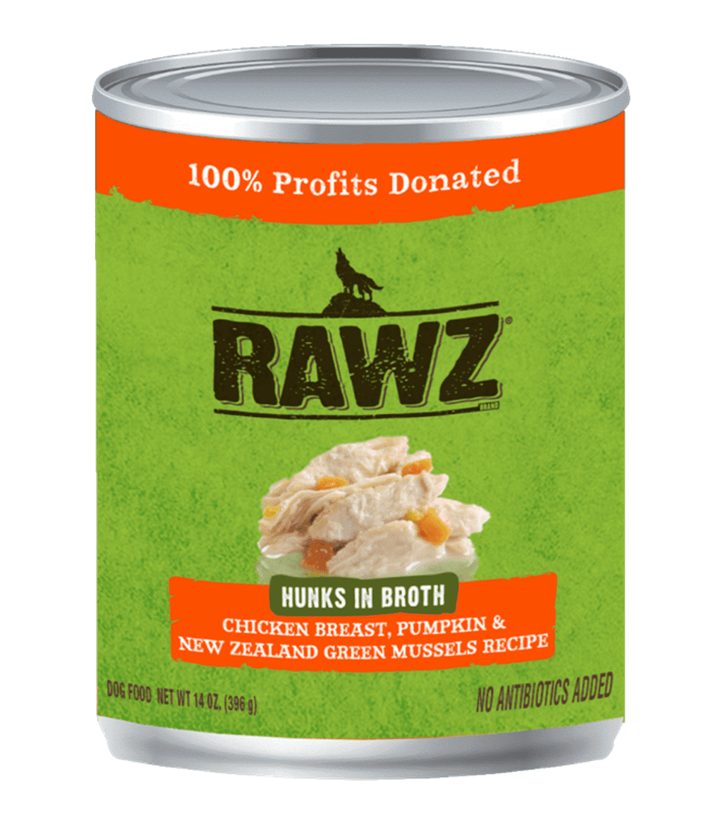 Rawz K9 Hunks in Broth Chicken, Pumpkin & Green Mussel Wet Dog Food, 10 oz.