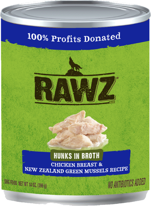 Rawz K9 Hunks in Broth Chicken & Green Mussel Wet Dog Food, 14 oz.