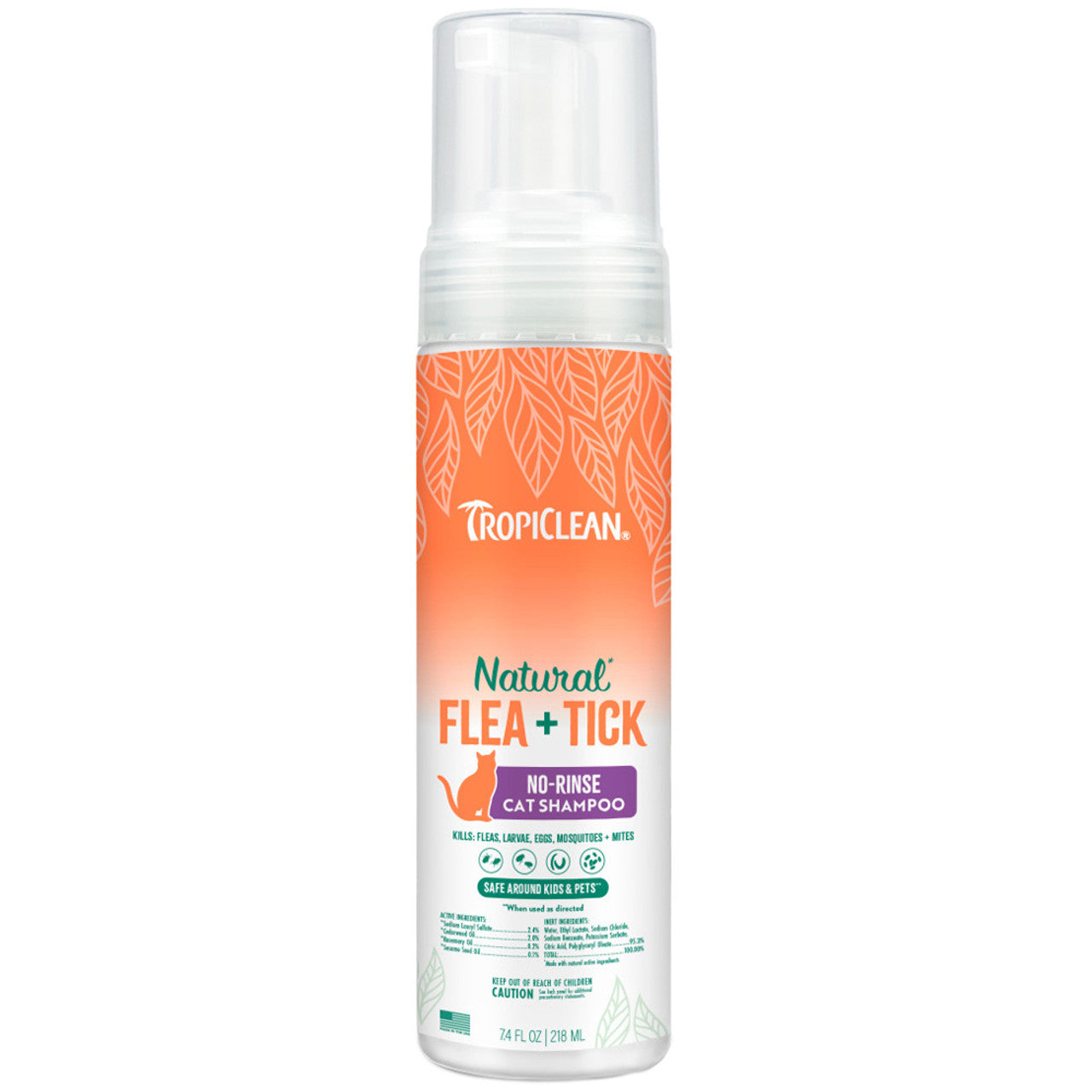 TropiClean Natural Flea & Tick Waterless Shampoo for Cats, 7.4 oz.