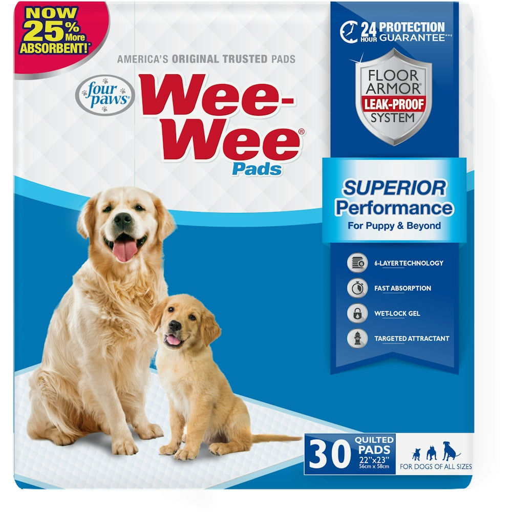 Four Paws Wee-Wee Premium Floor Protection Pads, 30 Count