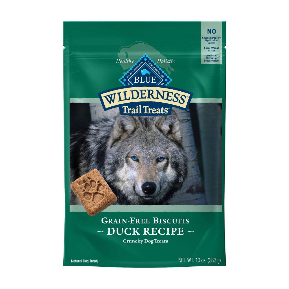 Animal Supply Co-North Blue Buffalo Wilderness Trail Treats High Protein Duck Flavor Crunchy Biscuit Treats For Dogs Grain-Free 10 oz. Bag
