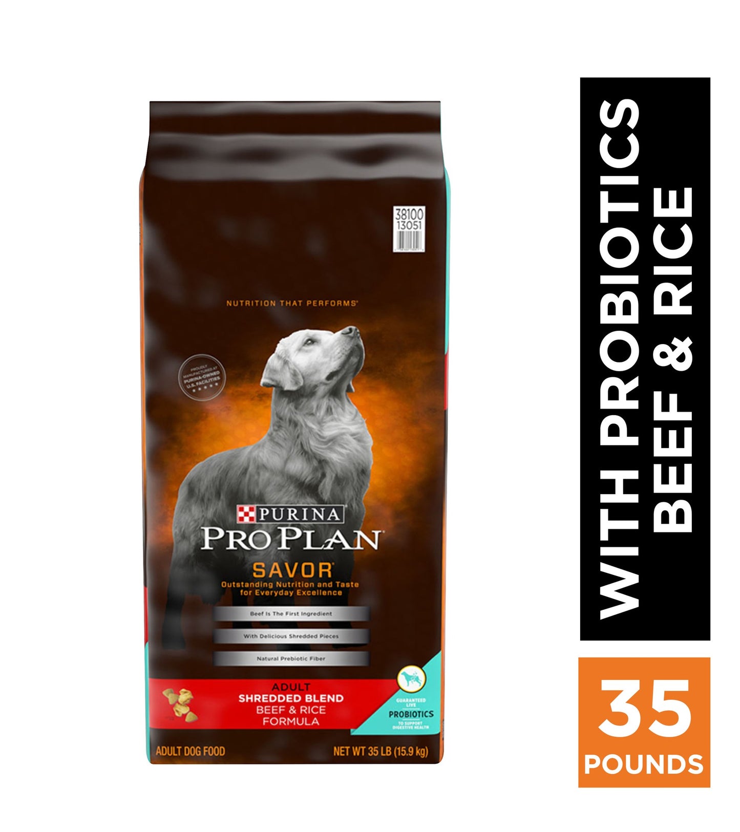 Purina Pro Plan Complete Essentials Shredded Blend Beef & Rice Dry Dog Food, 35 lbs.