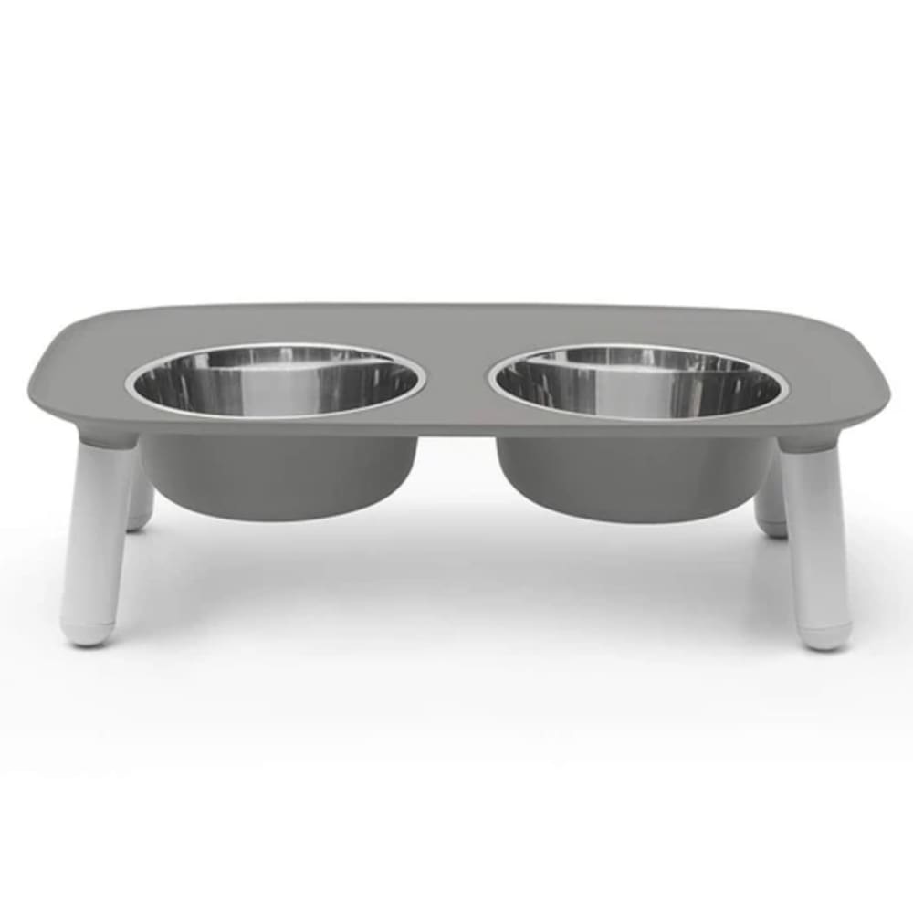 Messy Mutts Raised Double Feeder with Stainless Steel Bowls Dark Grey, 40 oz.