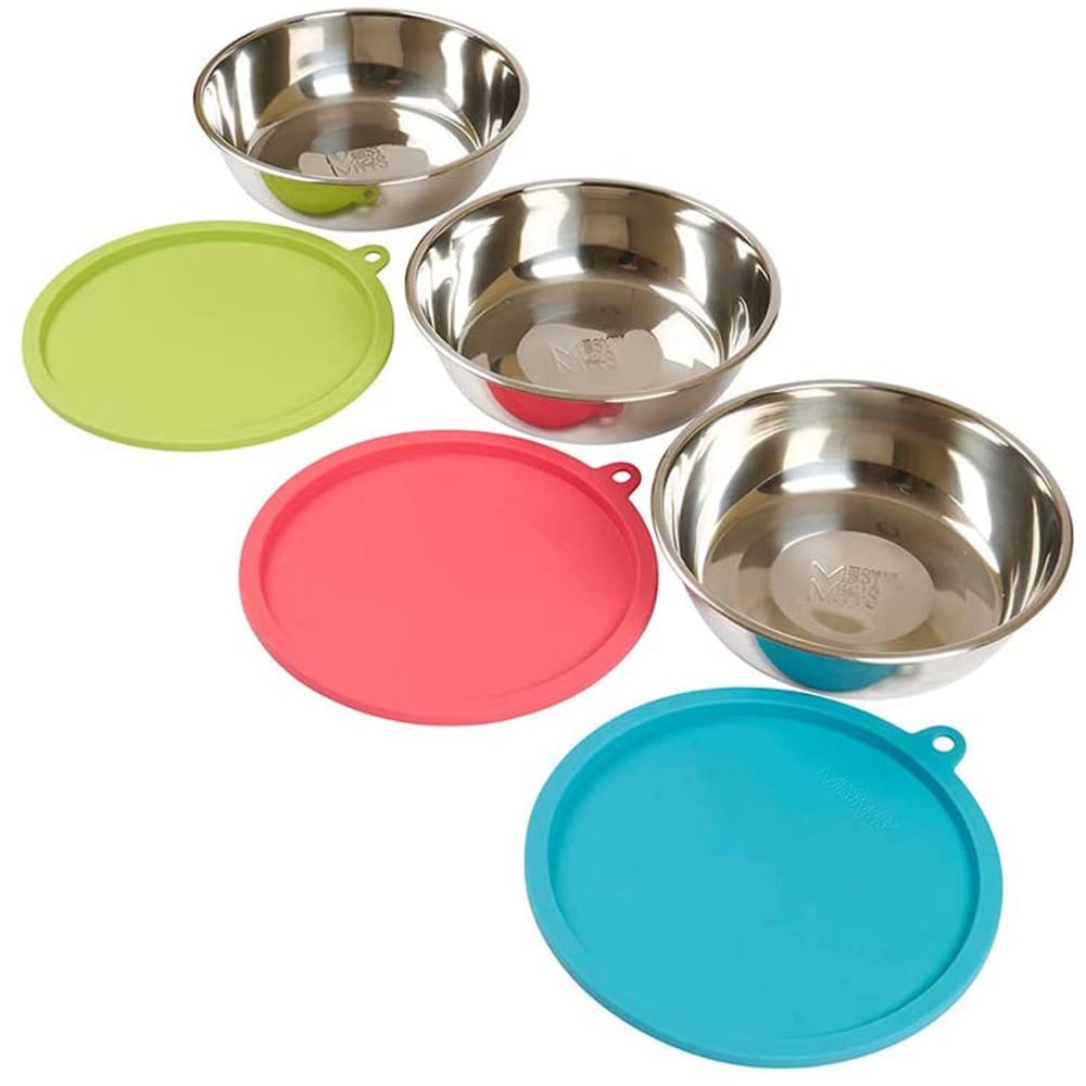 Messy Mutts 6-Piece Set: Large Stainless Steel Bowls, 3 Cups