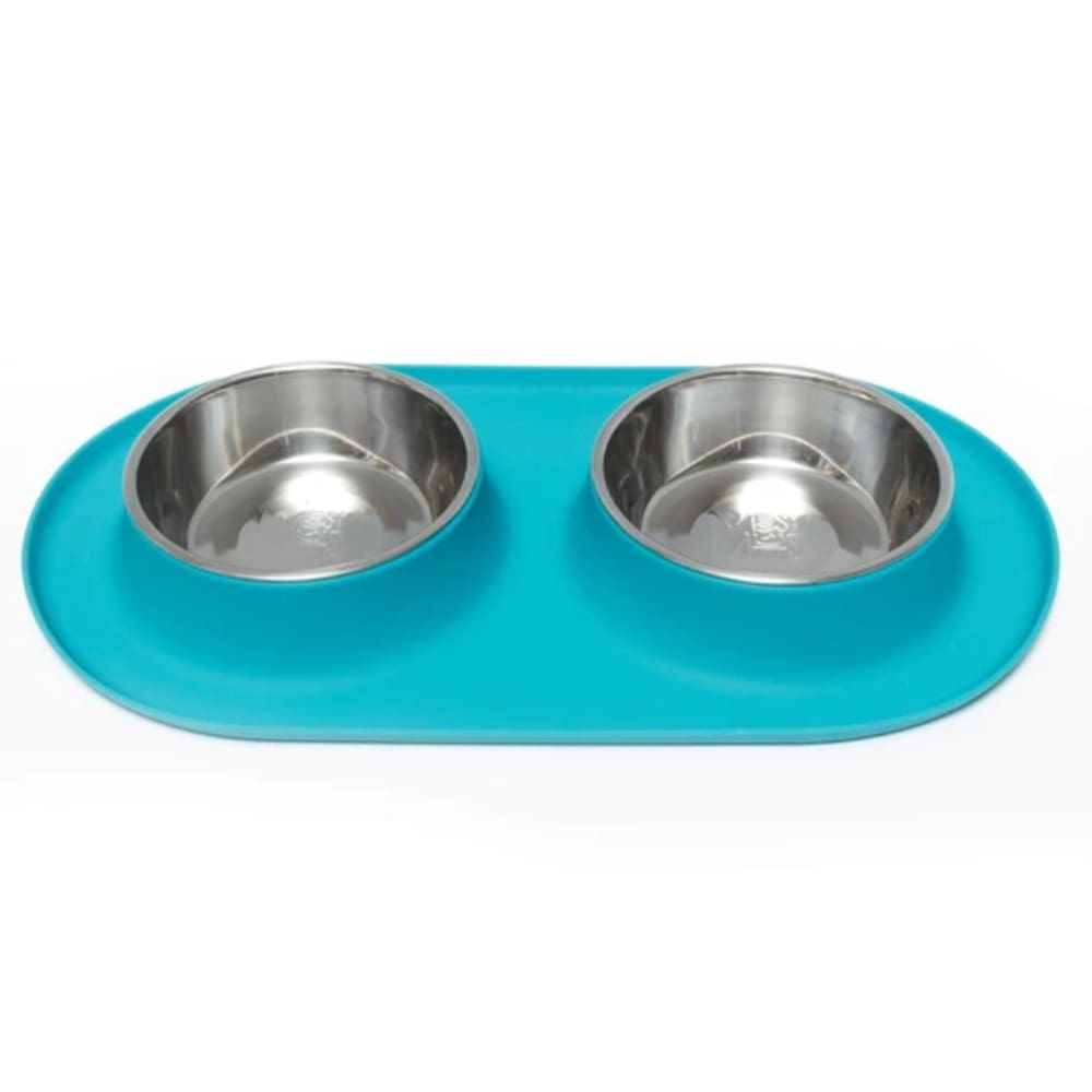 Messy Mutts Silicone Double Dog Feeder Blue, 1.5 Cups