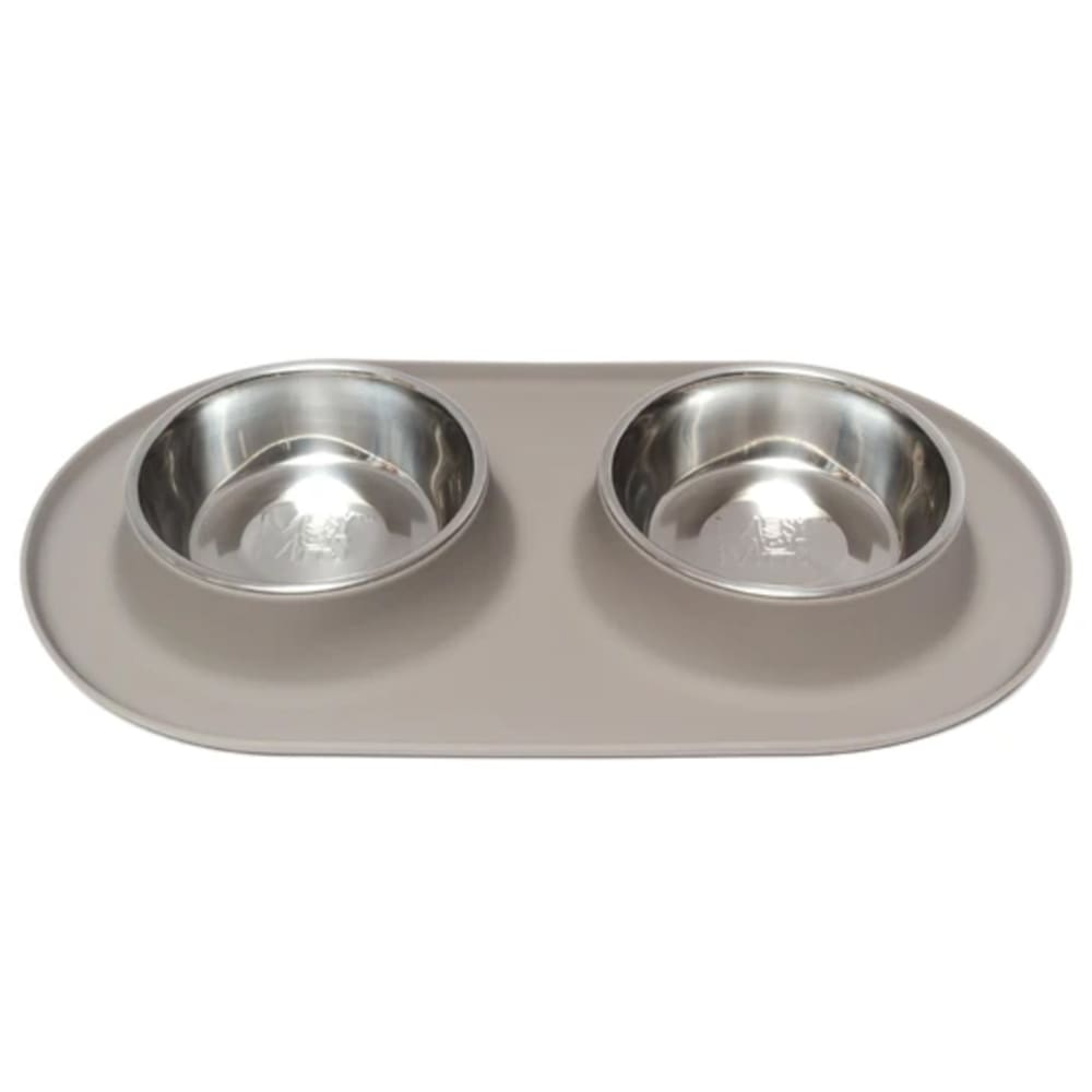 Messy Mutts Medium Dog Silicone Double Pet Feeder Grey