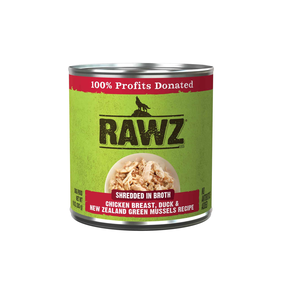 Rawz K9 Shredded Chicken, Duck & Green Mussel Wet Dog Food, 10 oz.