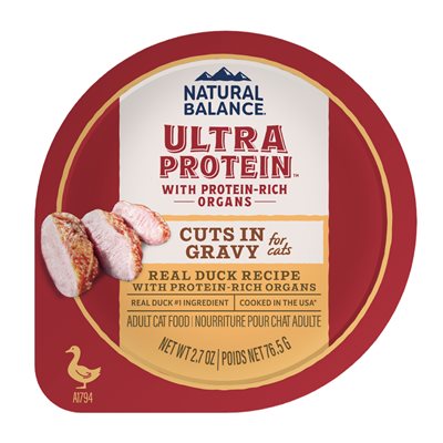 Natural Balance Ultra Protein Duck Recipe with Organs Cuts in Gravy Wet Cat Food, 2.7 oz.