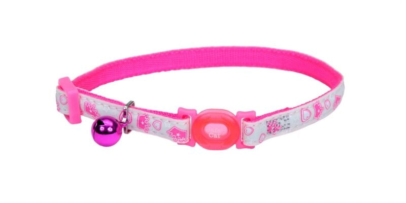 Coastal Glow-in-the-Dark Pink Cat Collar, 8-12 in.