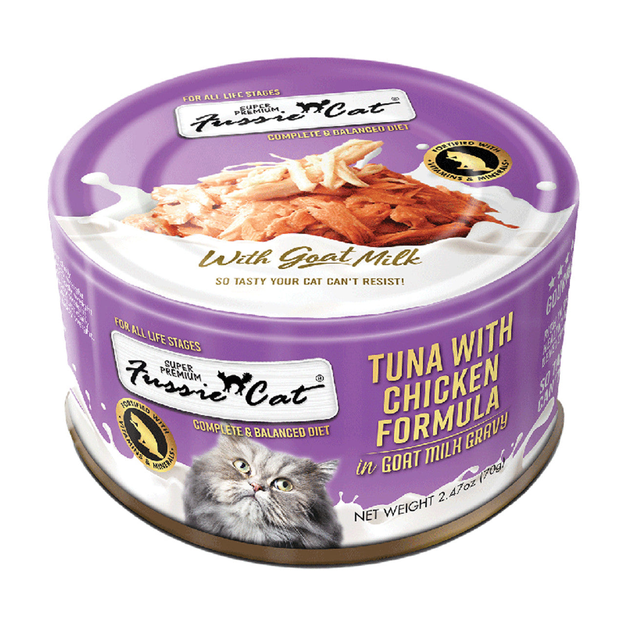 Fussie Cat Tuna & Chicken in Goat Milk Gravy Canned Cat Food, 2.5 oz.