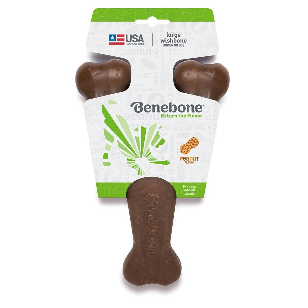 Benebone Wishbone Real Peanut Durable Dog Chew Toy, Large
