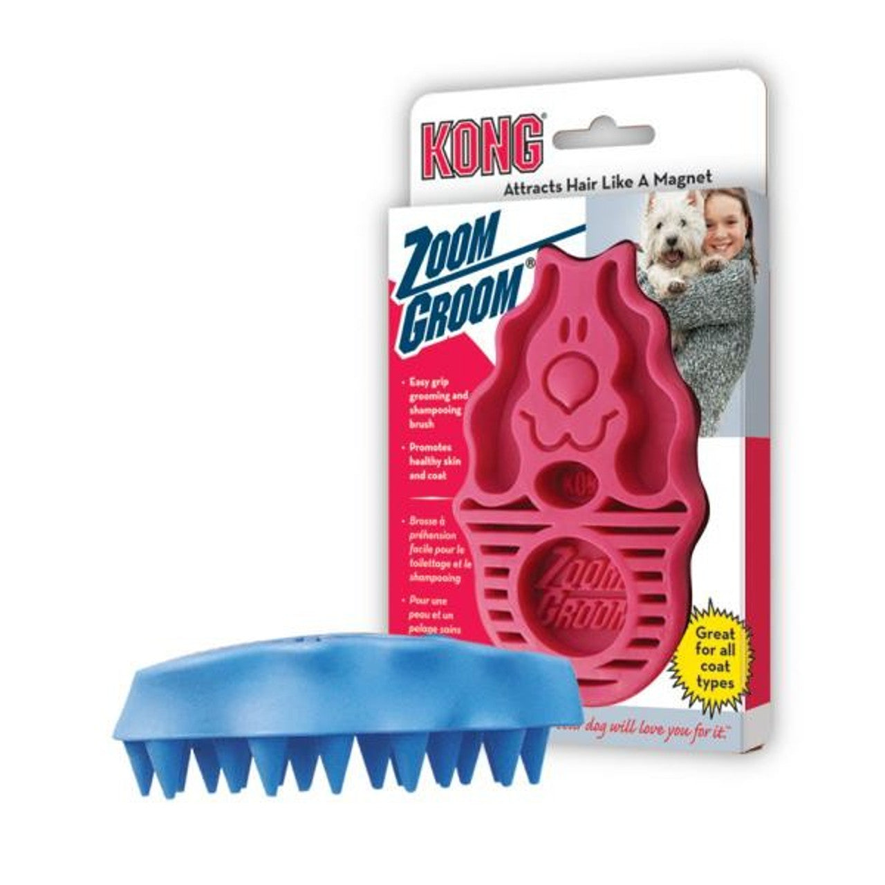 KONG ZoomGroom Dog Brush, Raspberry
