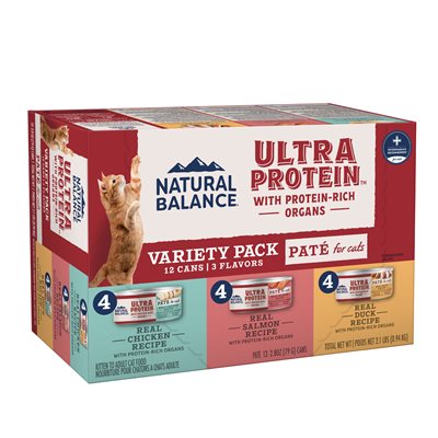 Natural Balance Ultra Protein Chicken, Duck & Salmon Pate Wet Cat Food Variety Pack, 2.8 oz. (12 Count)