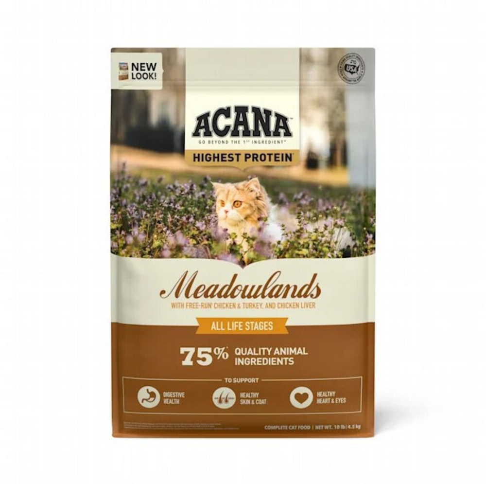Acana Meadowlands Dry Cat Food, Chicken Turkey Fish, 10 lbs Bag