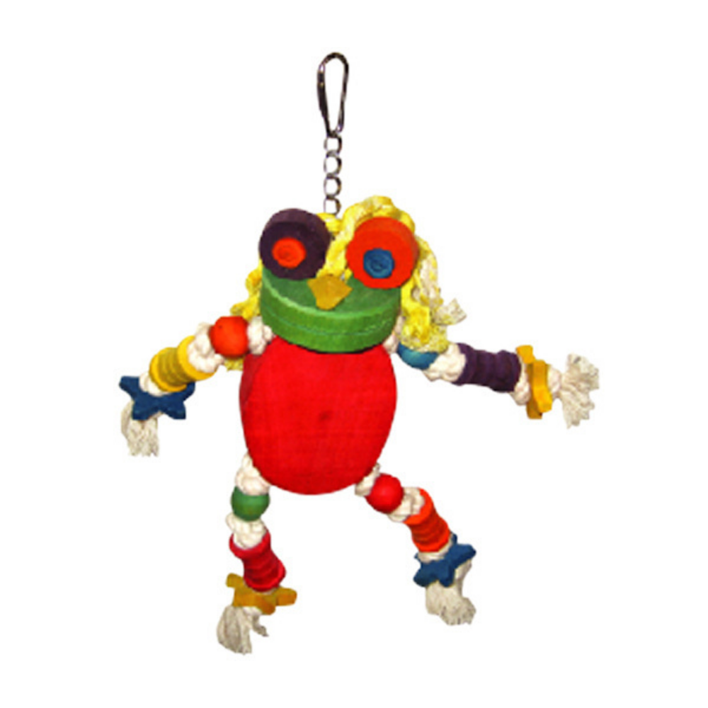 A&E Cage Happy Beaks Silly Wood Frog Multi-Colored Bird Toy, 12 x 11 in.