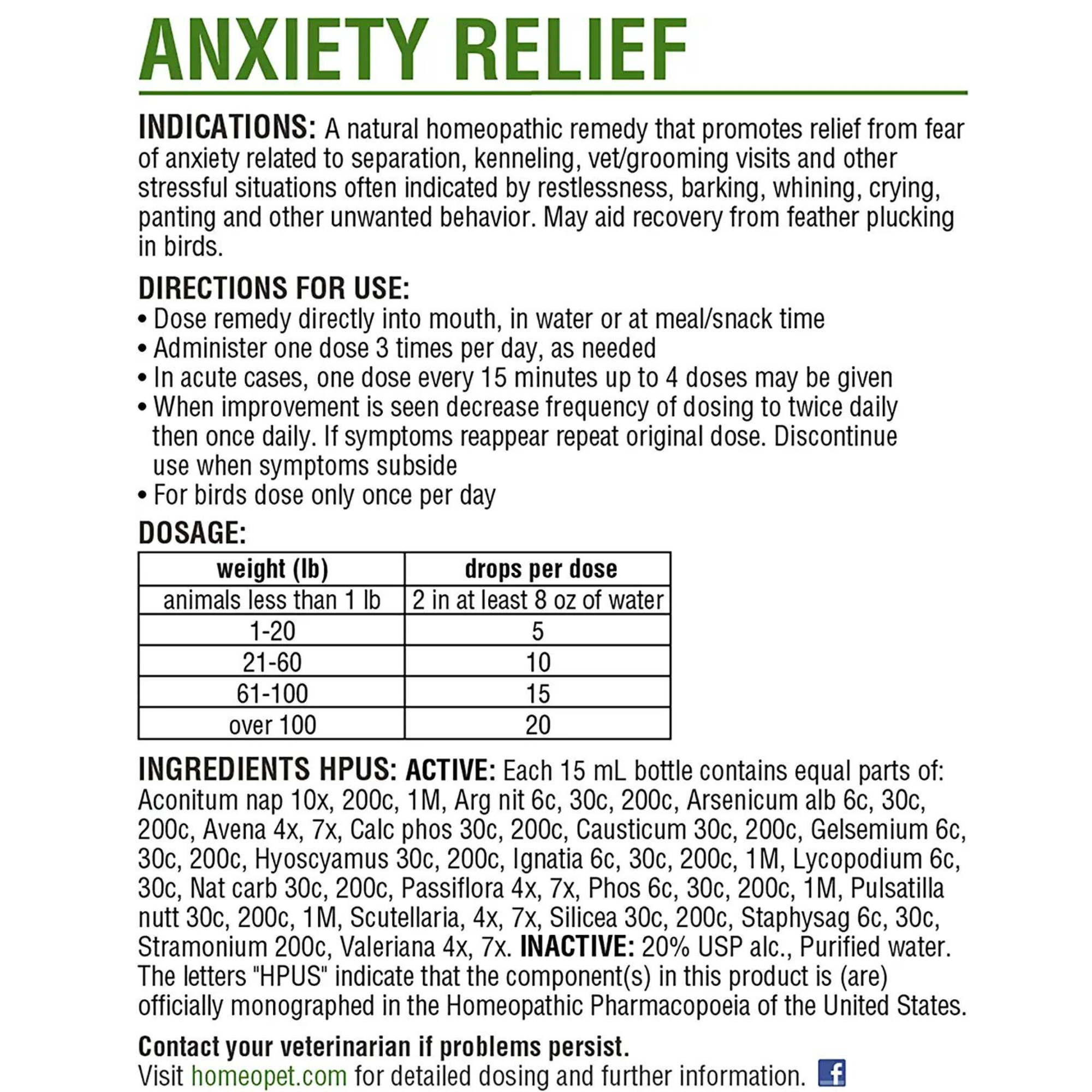 Pet'S Choice Pharmacy Homeopet Anxiety Relief 15 Ml Cat
