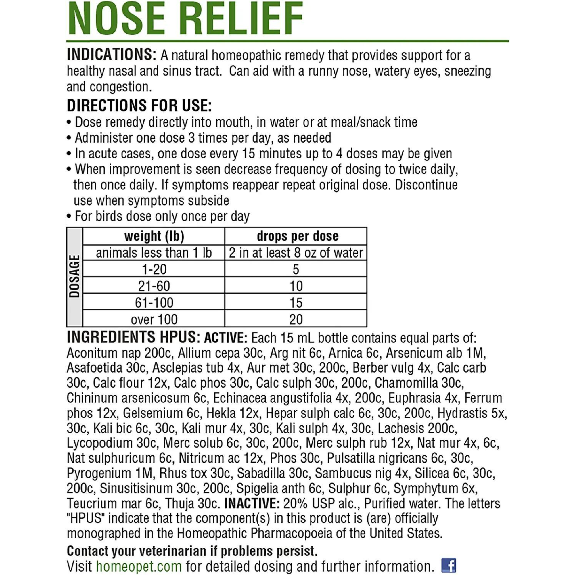 Pet'S Choice Pharmacy Homeopet Nose Relief 15Ml Nasal Health Supplement Cat