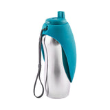 Messy Mutts Travel Water Bottle with Silicone Bowl Blue, 24 oz.