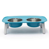 Messy Mutts Raised Double Feeder with Stainless Steel Bowls Blue, 40 oz.