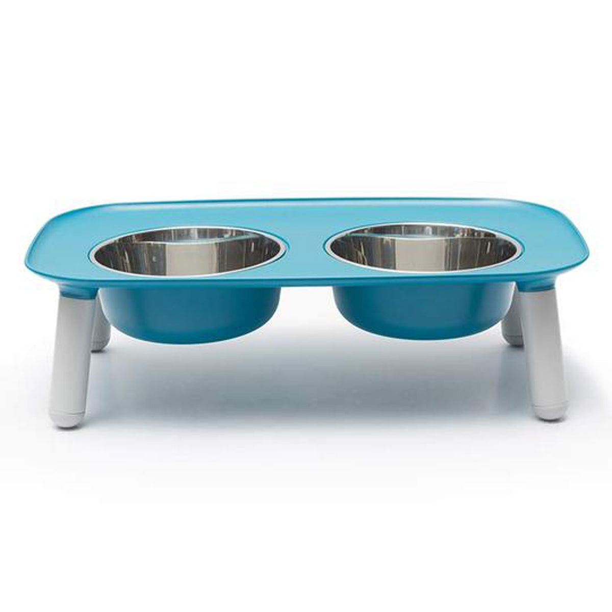 Messy Mutts Raised Double Feeder with Stainless Steel Bowls Blue, 40 oz.