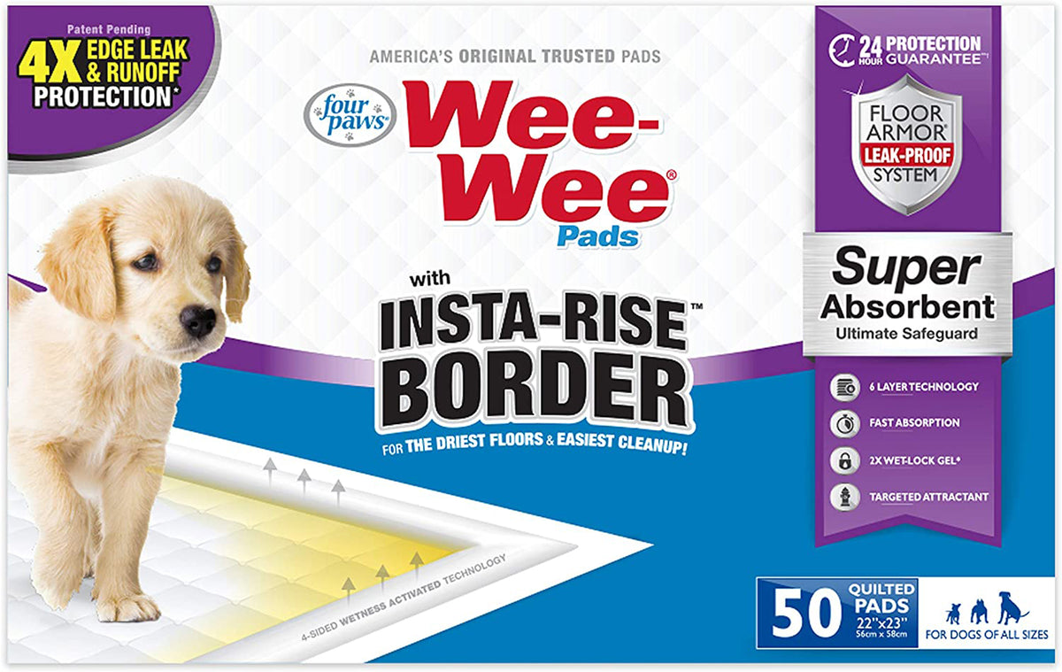 Four Paws Wee-Wee Super Absorbent Dog Pee Pads with Insta-Rise Border, 22 x 23 in. (50 Count)