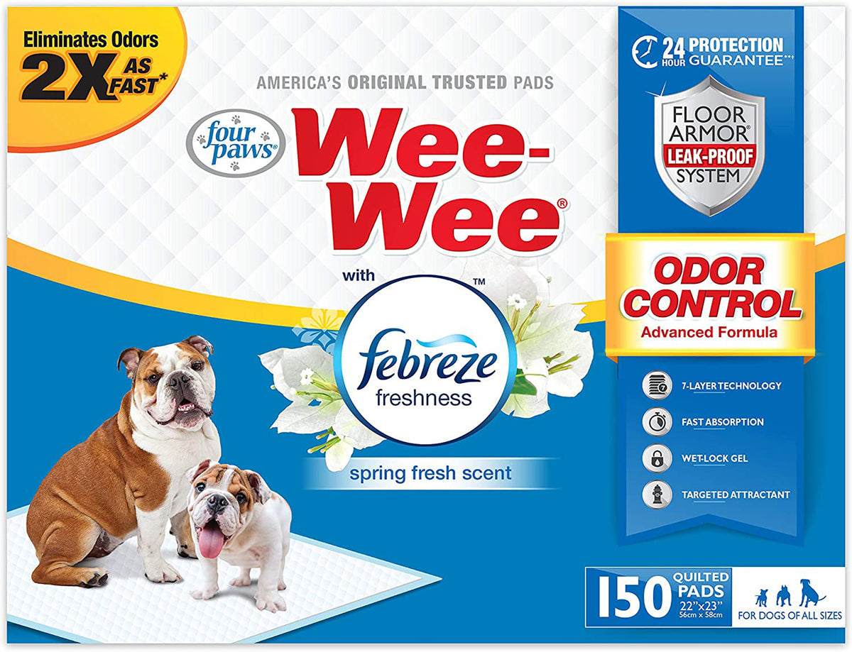 Four Paws Wee-Wee Febreze Freshness Odor Control Dog Pads, 100 Count