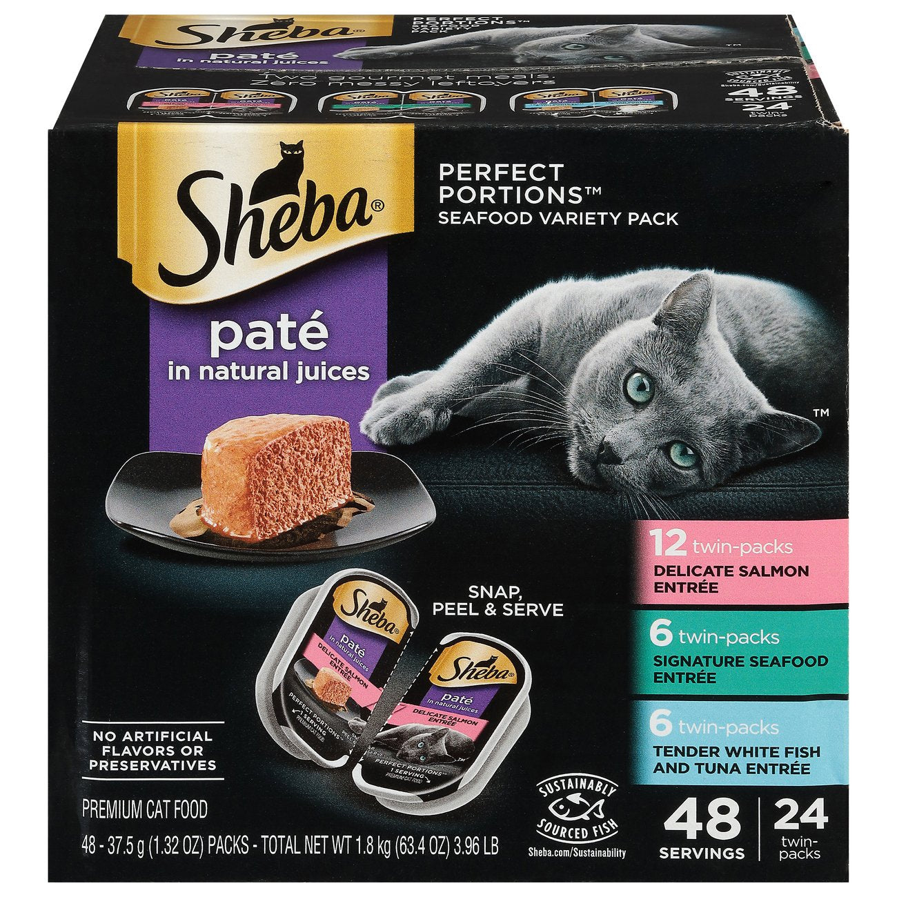 Sheba Perfect Portions Fish, Salmon, Seafood & Tuna Flavor Pate Wet Cat Food Variety Pack, 2.6 oz. (24 Count)