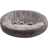 Furhaven Pet Products Wave Faux Fur & Velvet Hooded Donut Pet Bed For Dogs & Cats - Dark Gray Small