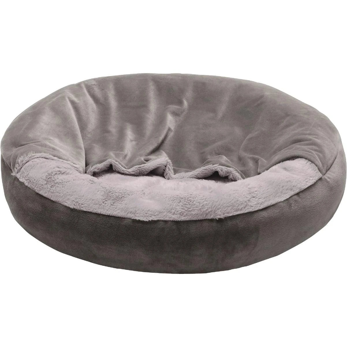 Furhaven Pet Products Wave Faux Fur & Velvet Hooded Donut Pet Bed For Dogs & Cats - Dark Gray Small