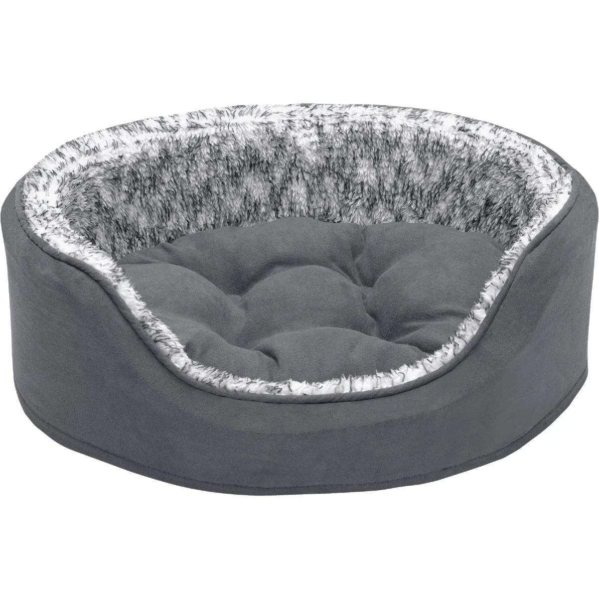 Furhaven Oval Lounger Small Dog Bed, Two-Tone Faux Fur